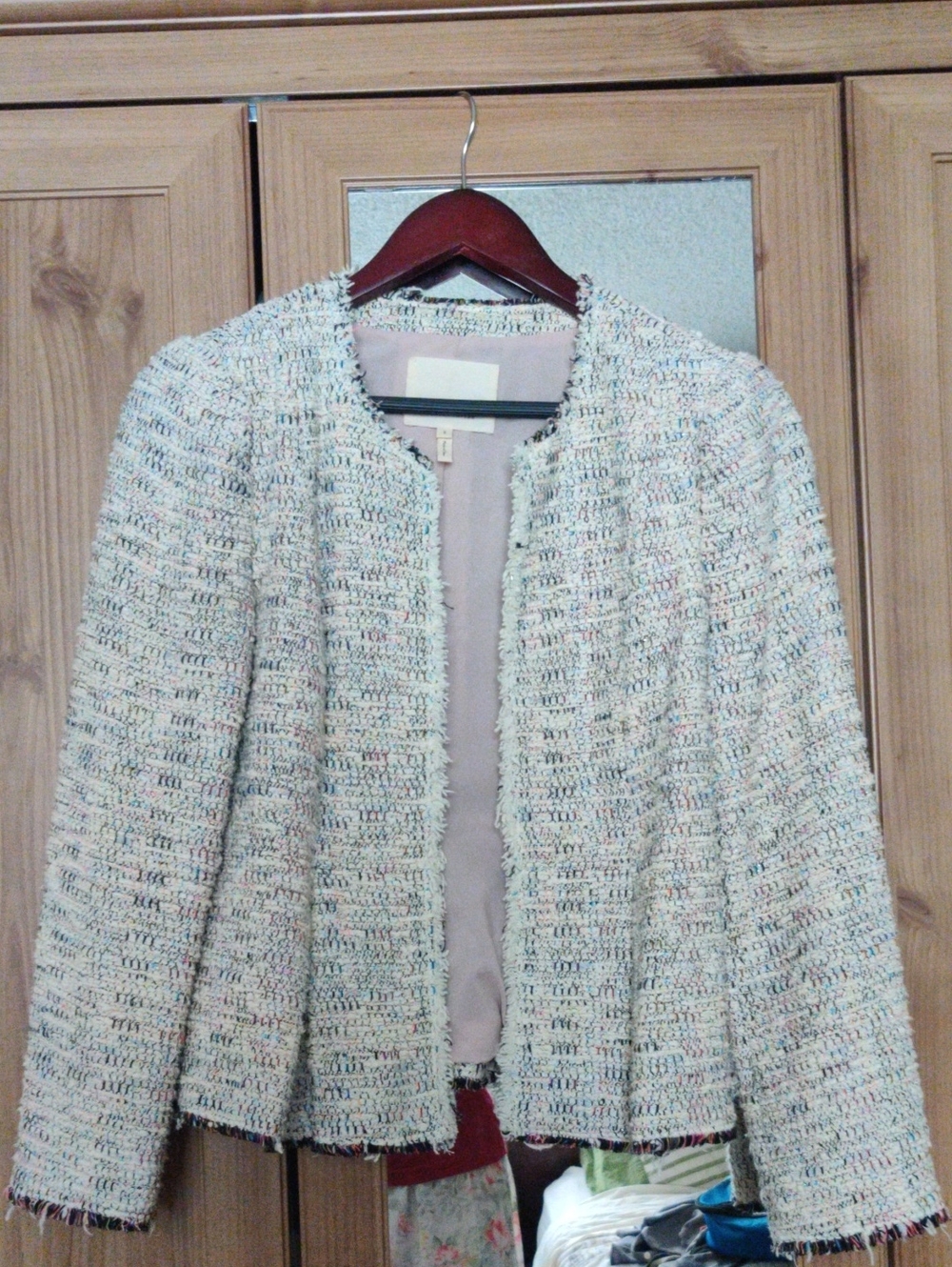 Rebecca Taylor Cream Tweed Open-Front Jacket Sz2